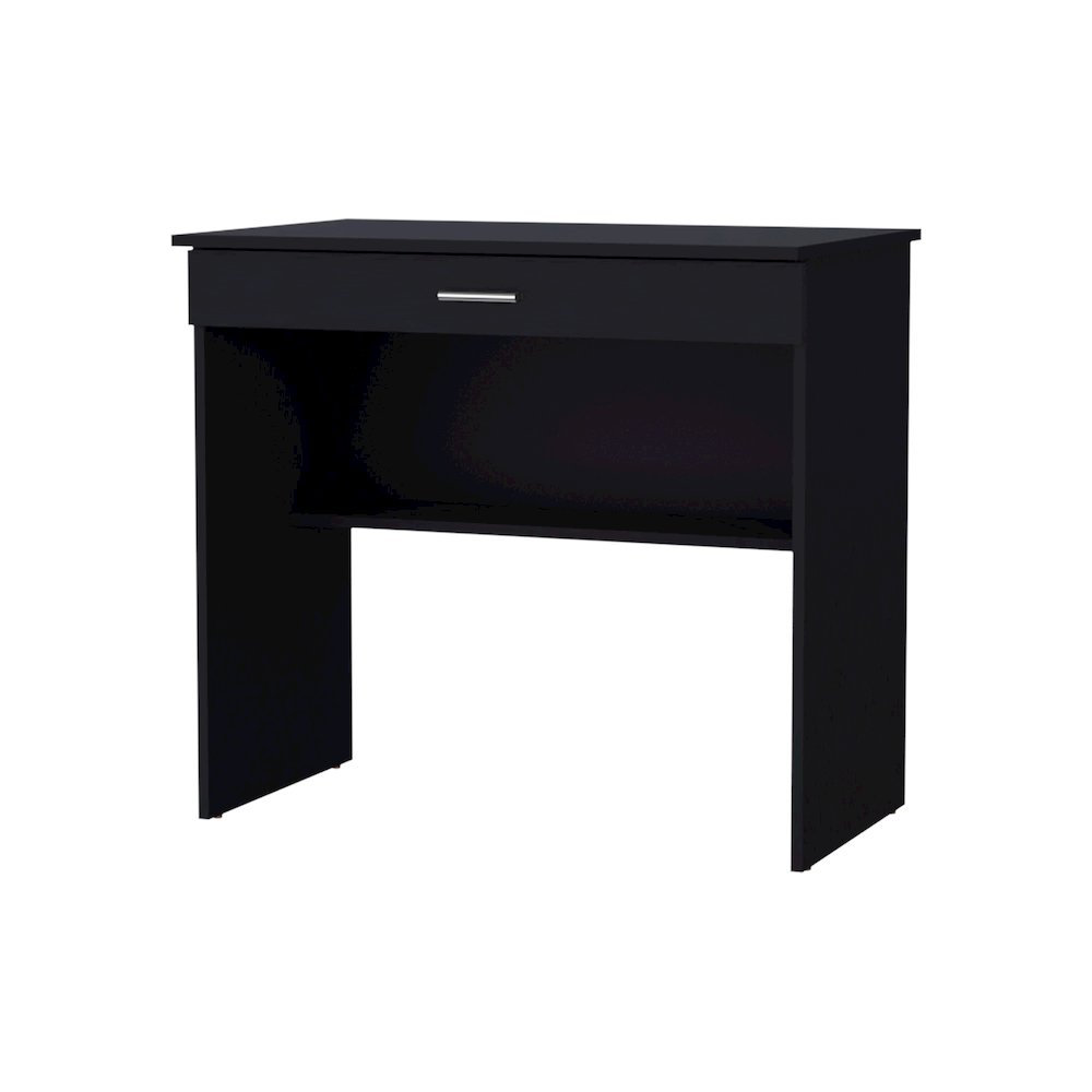 Black Storage Desk with Drawer and Shelf. Picture 1