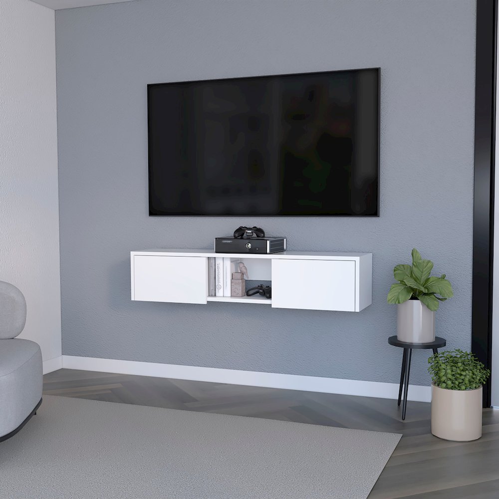 White 2-Door Floating TV Stand. Picture 4