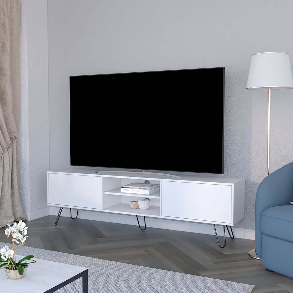White Hairpin Leg TV Rack. Picture 4