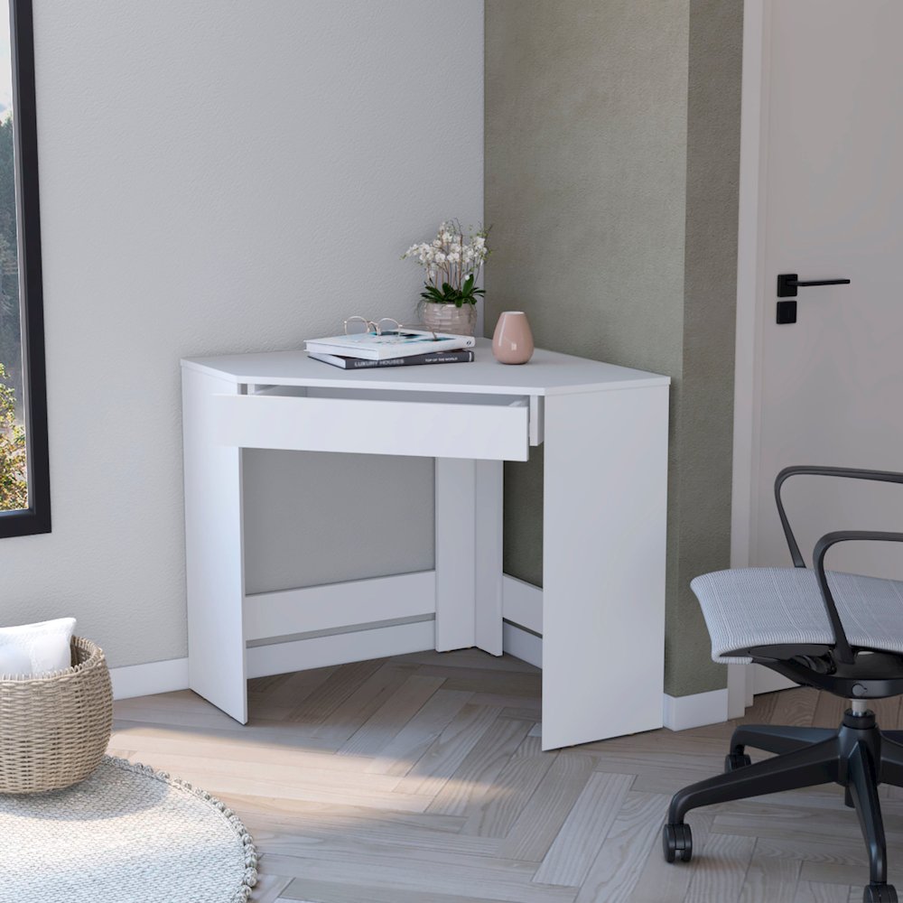 White Spacious Drawer Corner Desk. Picture 5