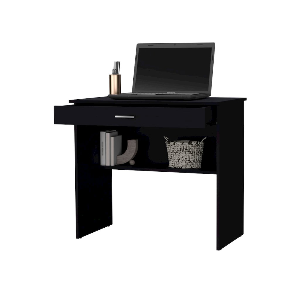 Black Storage Desk with Drawer and Shelf. Picture 3