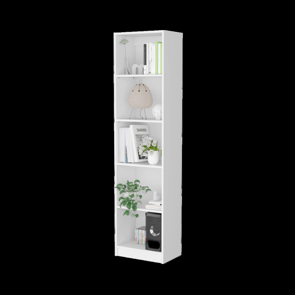 White 5-Shelf Slim Bookcase. Picture 1