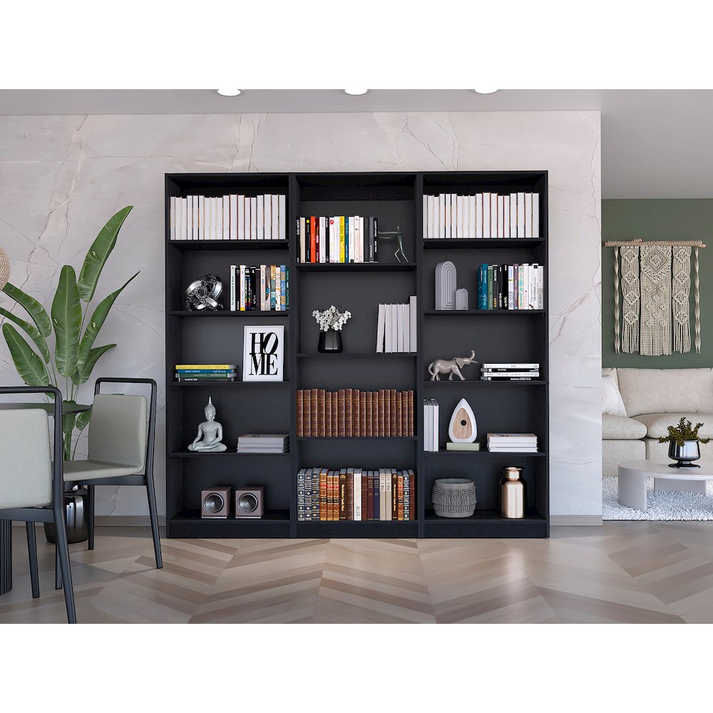Black 3 Piece Living Room Set with 3 Bookcases. Picture 4