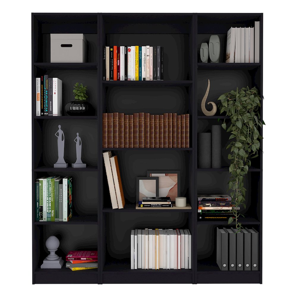 Black 3 Piece Living Room Set with 3 Bookcases. Picture 5