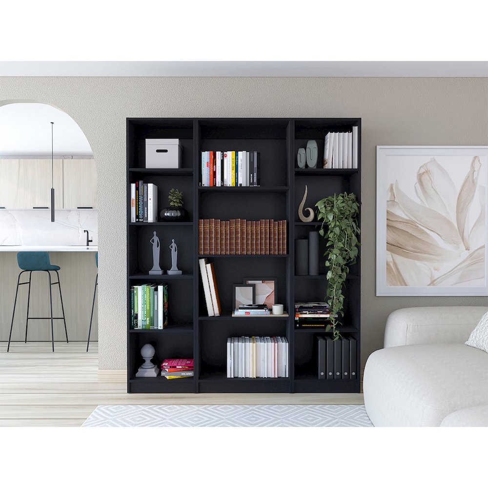 Black 3 Piece Living Room Set with 3 Bookcases. Picture 4