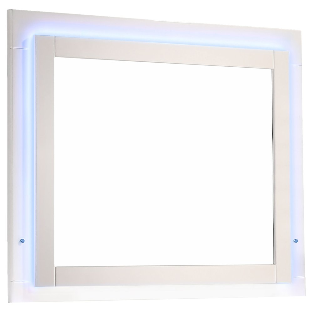 Glossy White Rectangle Mirror with LED Light. Picture 1