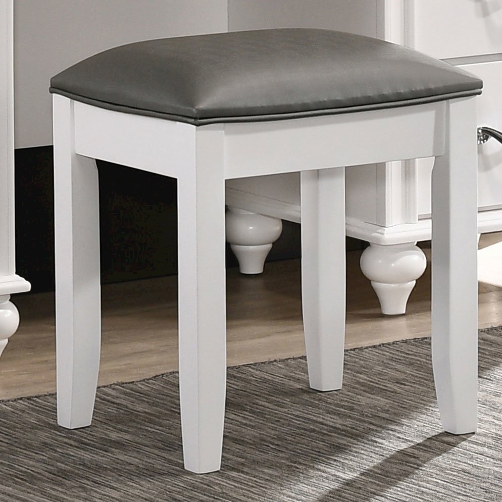 White Vanity Stool with Padded Seat. Picture 2