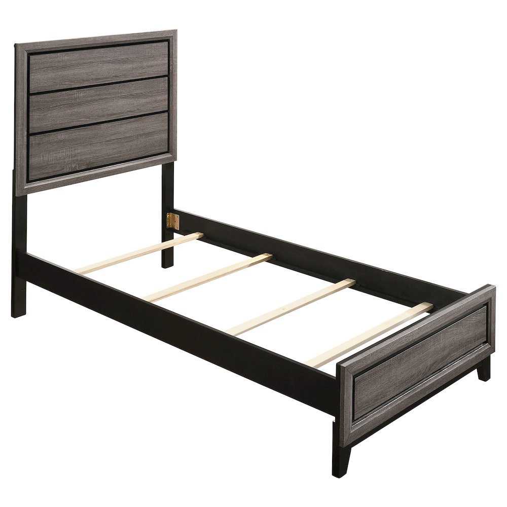 Grey Oak Panel Bed. Picture 1