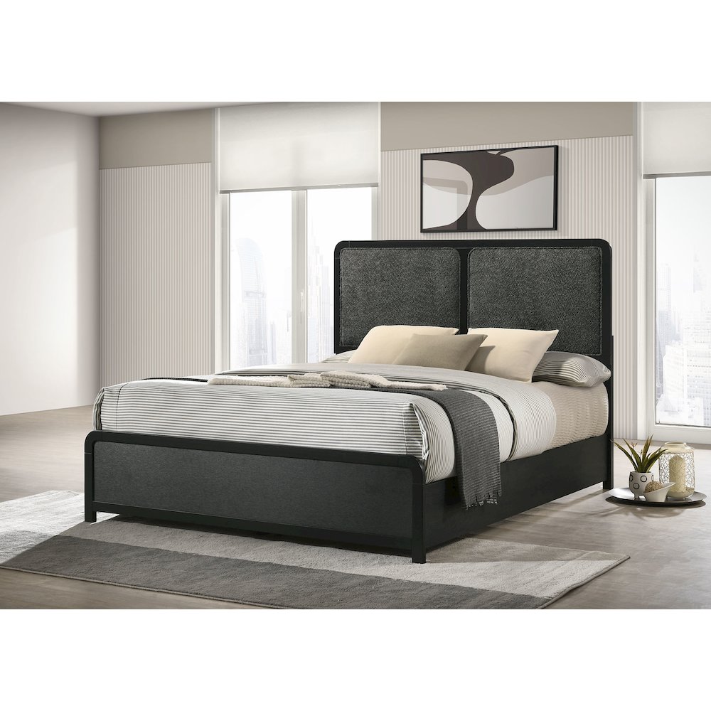 Burton Black Upholstered Queen Bed. Picture 10