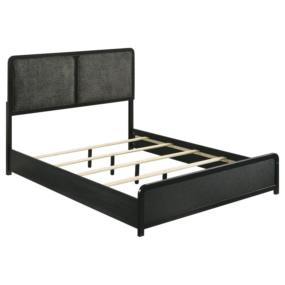 Burton Black Upholstered Queen Bed. Picture 1