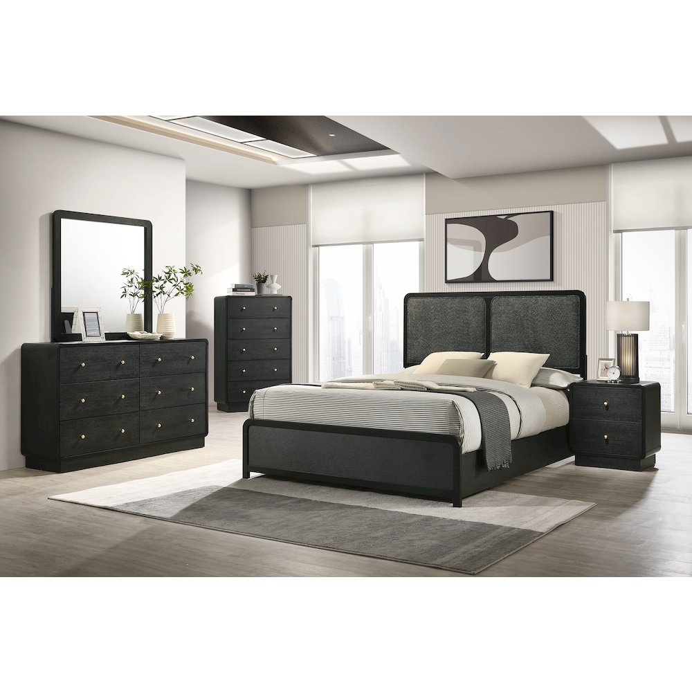 Burton Black Upholstered Queen Bed. Picture 9