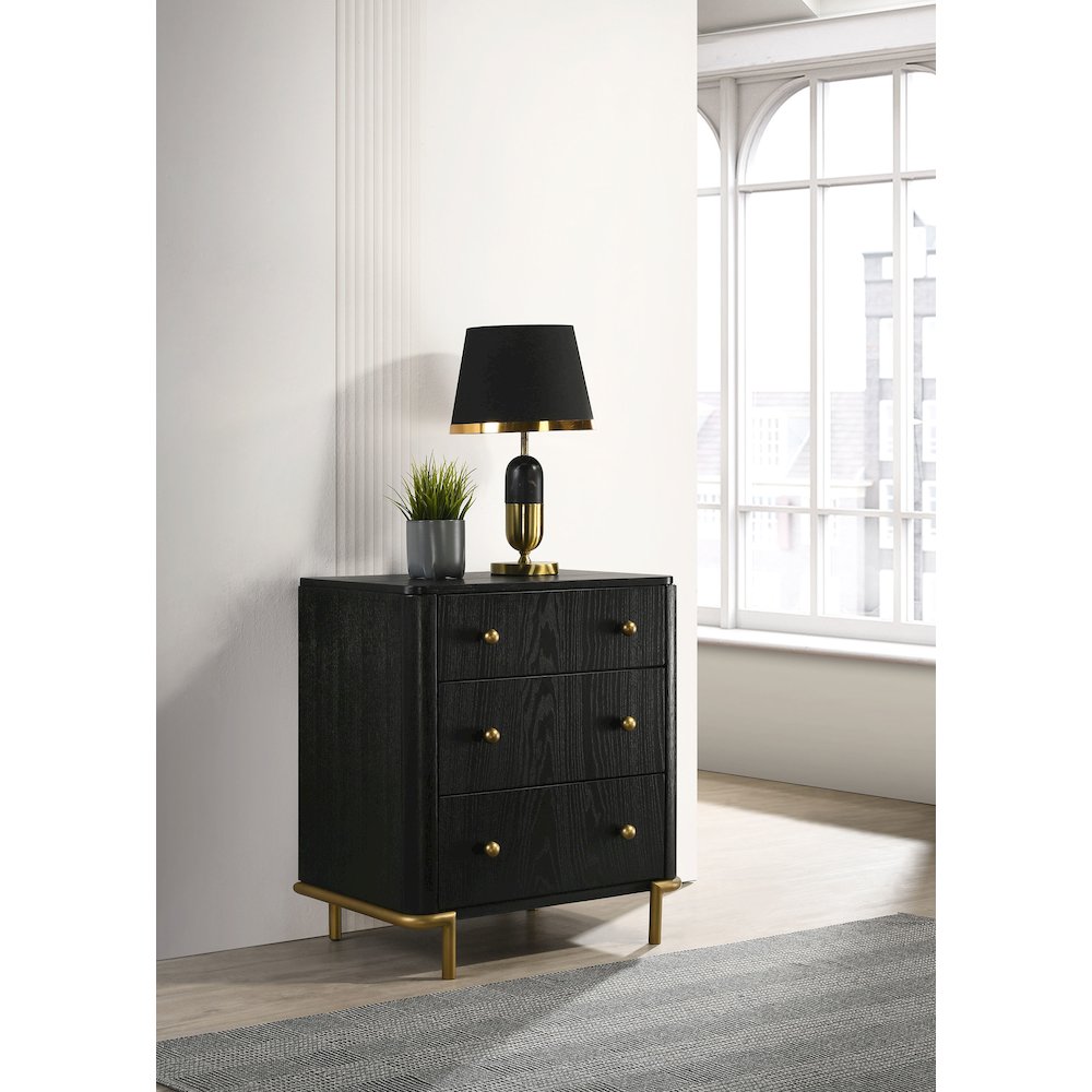 Black 3-Drawer Nightstand. Picture 2