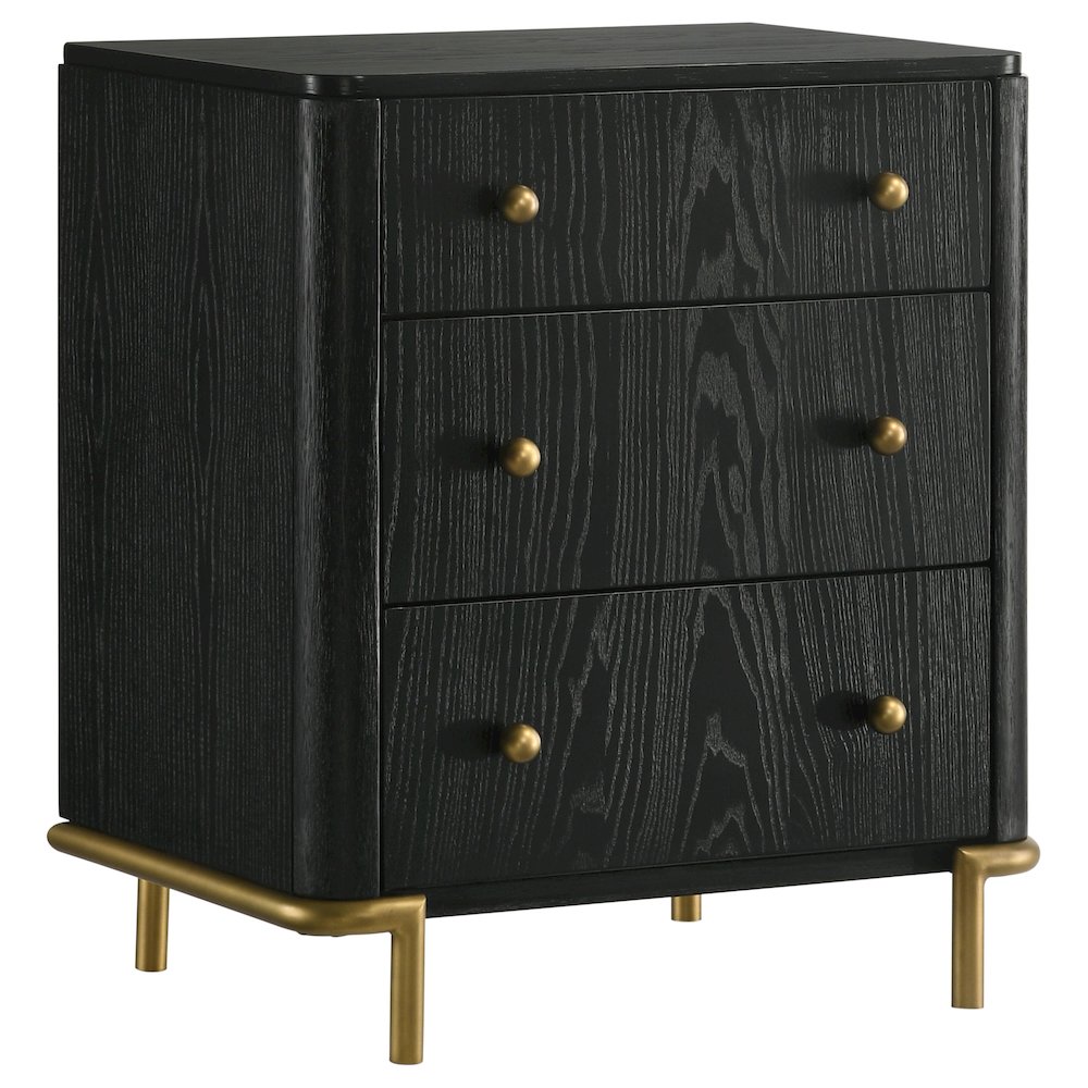 Black 3-Drawer Nightstand. Picture 1