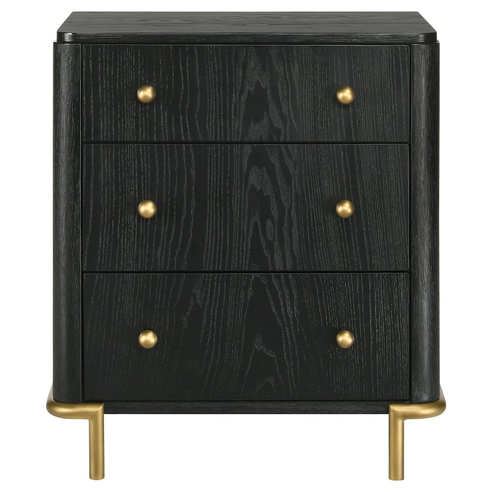 Black 3-Drawer Nightstand. Picture 3