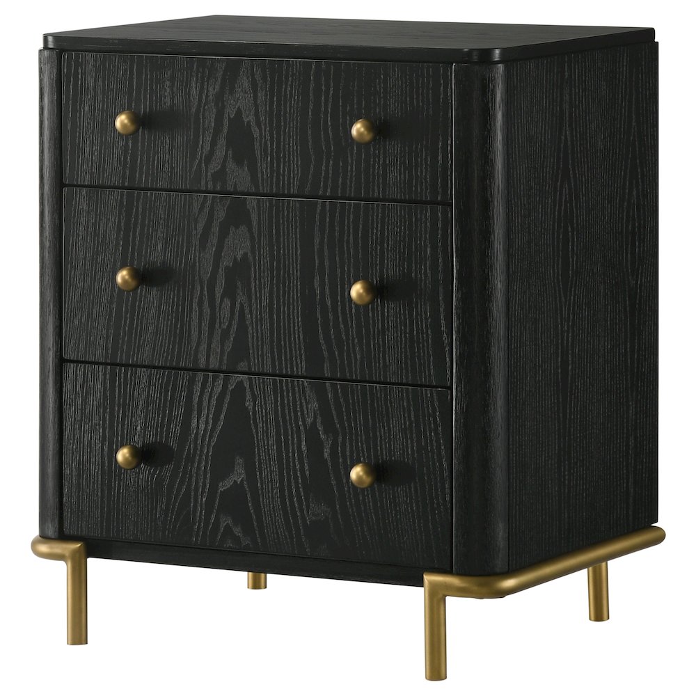 Black 3-Drawer Nightstand. Picture 4