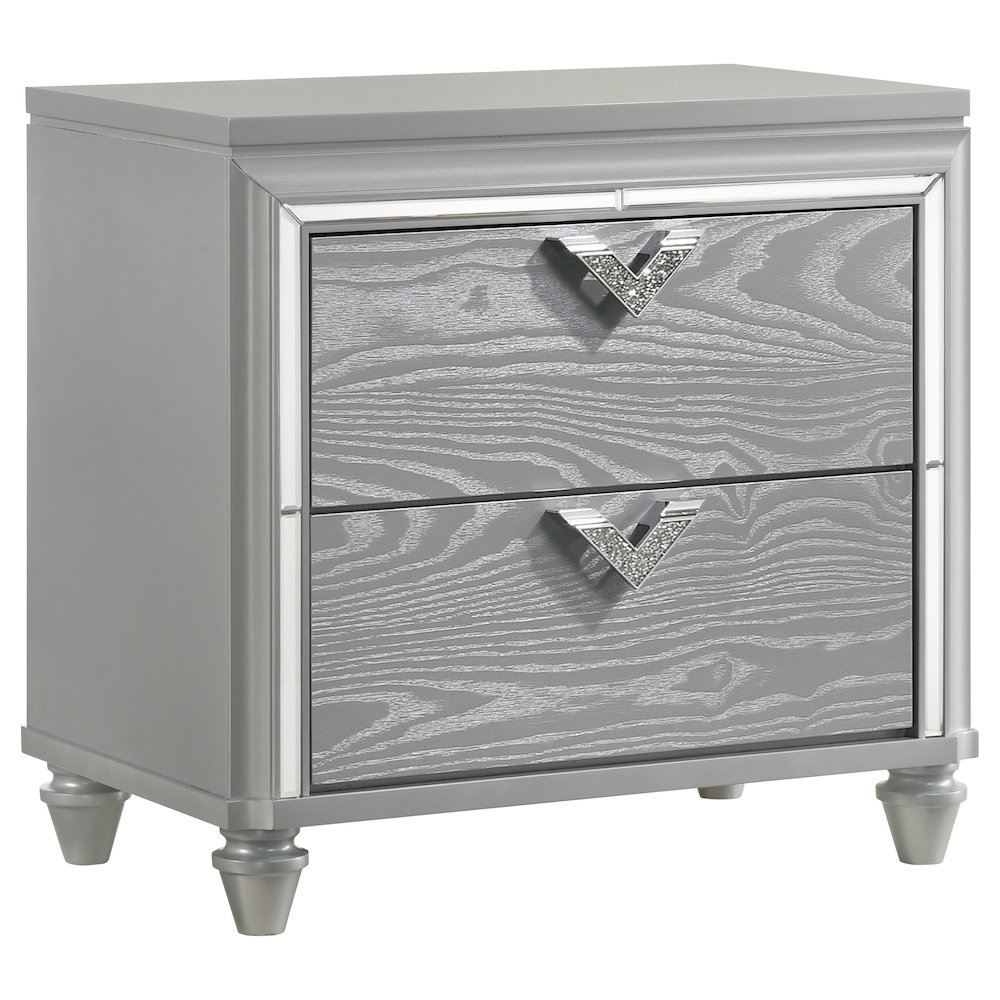 Light Silver 2-Drawer Nightstand. Picture 1