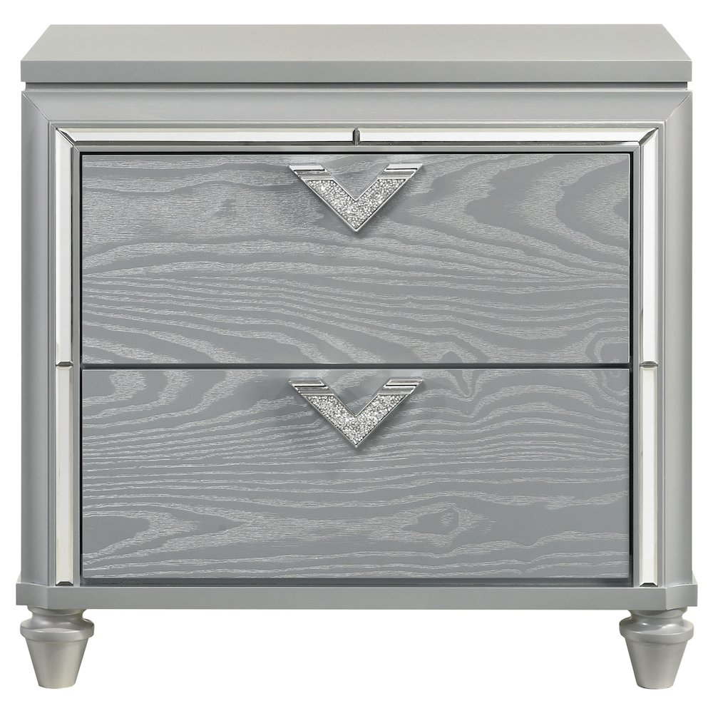 Light Silver 2-Drawer Nightstand. Picture 3