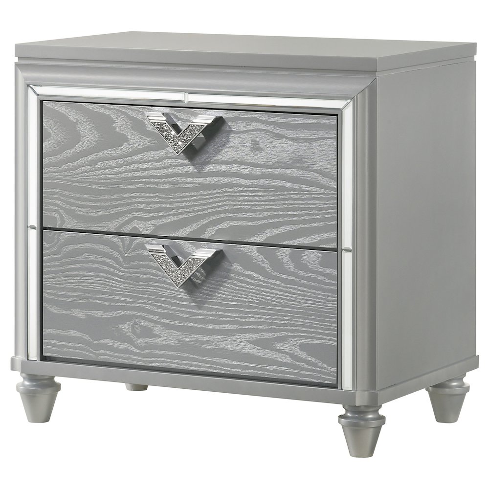 Light Silver 2-Drawer Nightstand. Picture 4