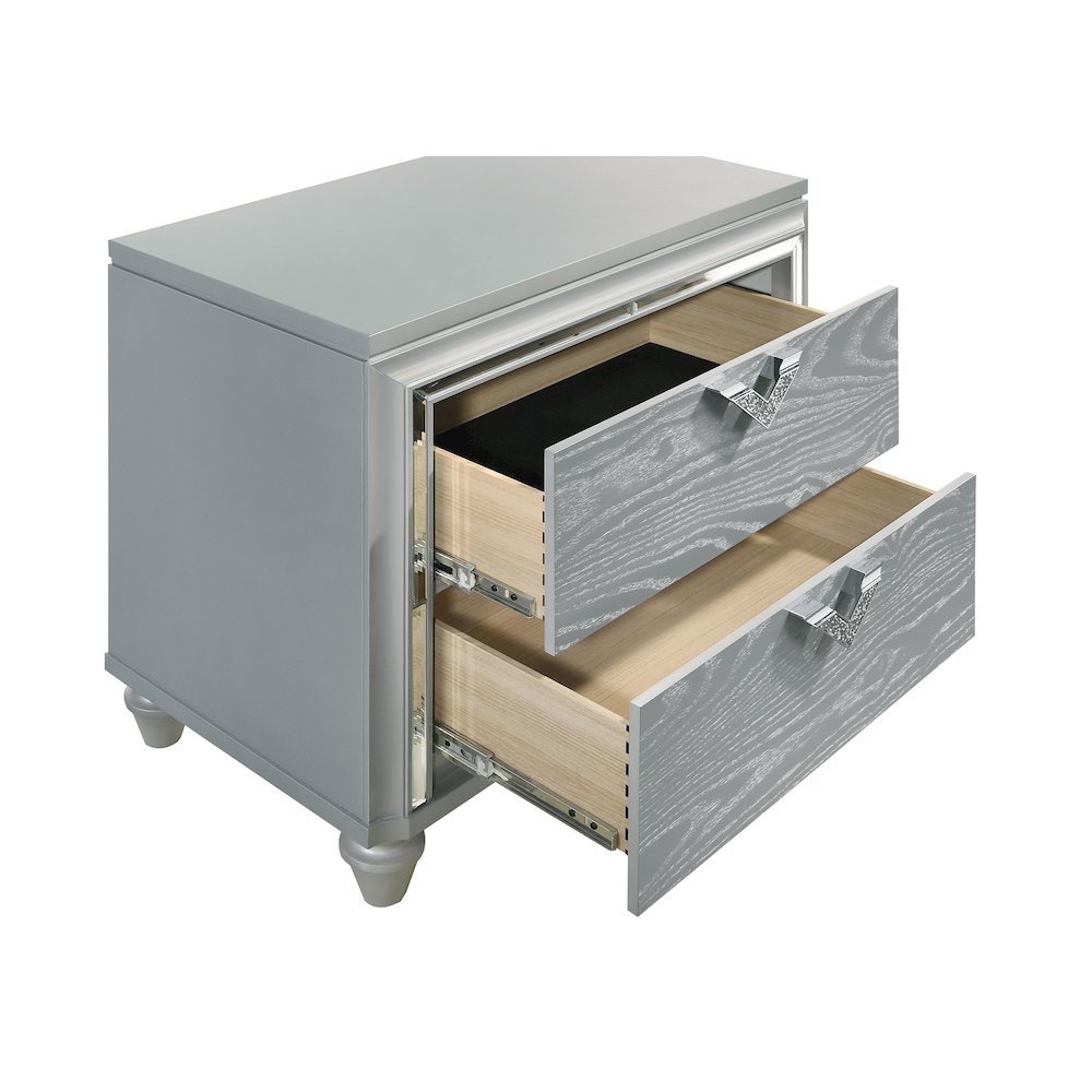 Light Silver 2-Drawer Nightstand. Picture 10