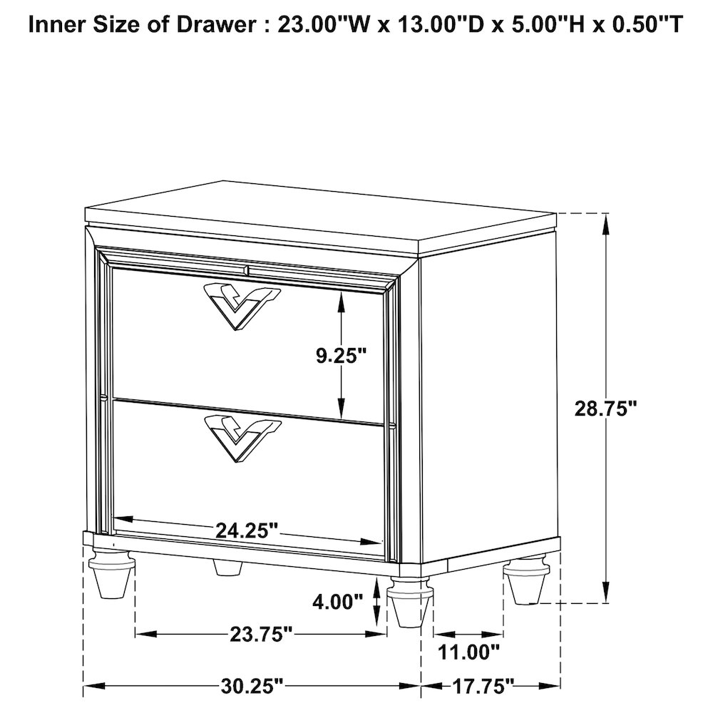 Light Silver 2-Drawer Nightstand. Picture 15