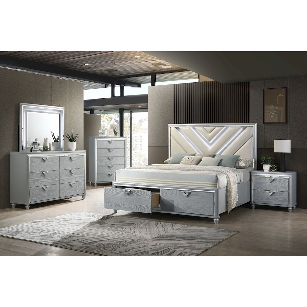Light Silver 2-Drawer Nightstand. Picture 16