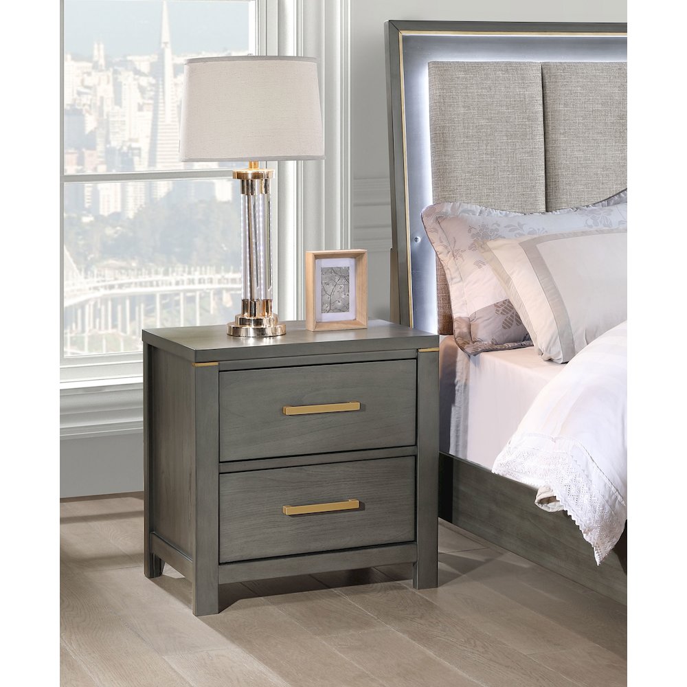 2-drawer Grey Nightstand. Picture 2