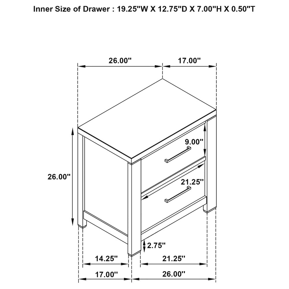 2-drawer Grey Nightstand. Picture 14