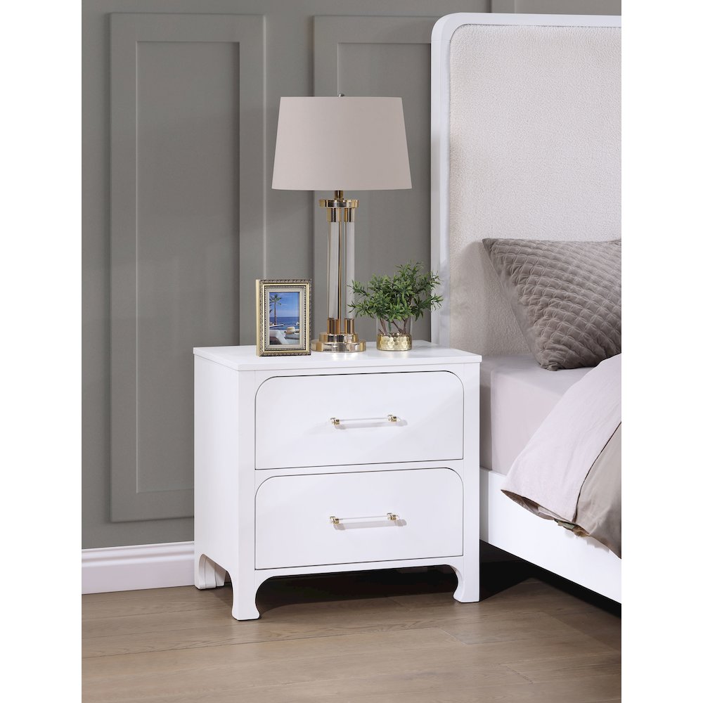 Pearl White 2-Drawer Nightstand. Picture 2