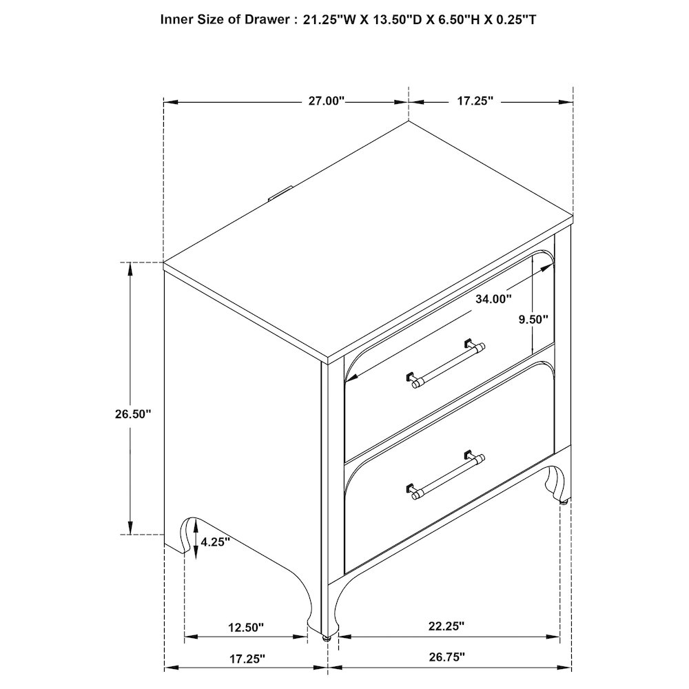 Pearl White 2-Drawer Nightstand. Picture 12