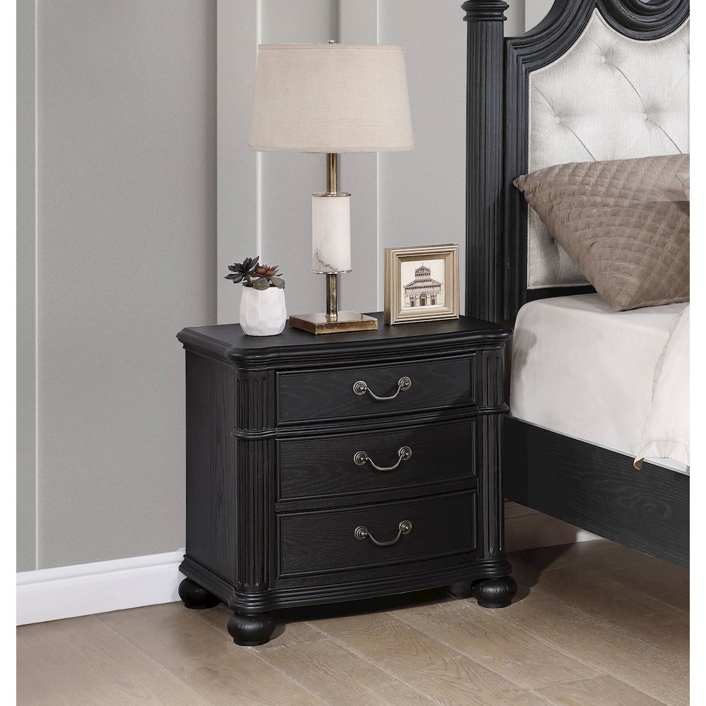 Black 3-drawer Nightstand. Picture 2