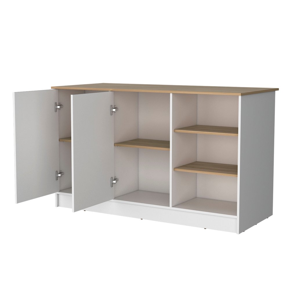 2-Door Kitchen Island with 3 Open Shelves Marquez White and Ash. Picture 2