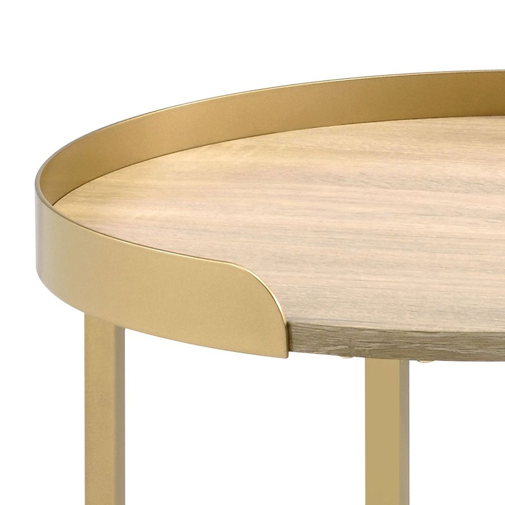 Oak and Gold End Table with Tray Top. Picture 3