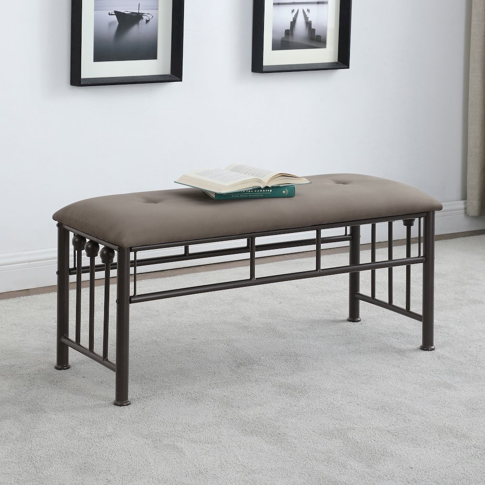 Dark Bronze Upholstered Bench. Picture 2