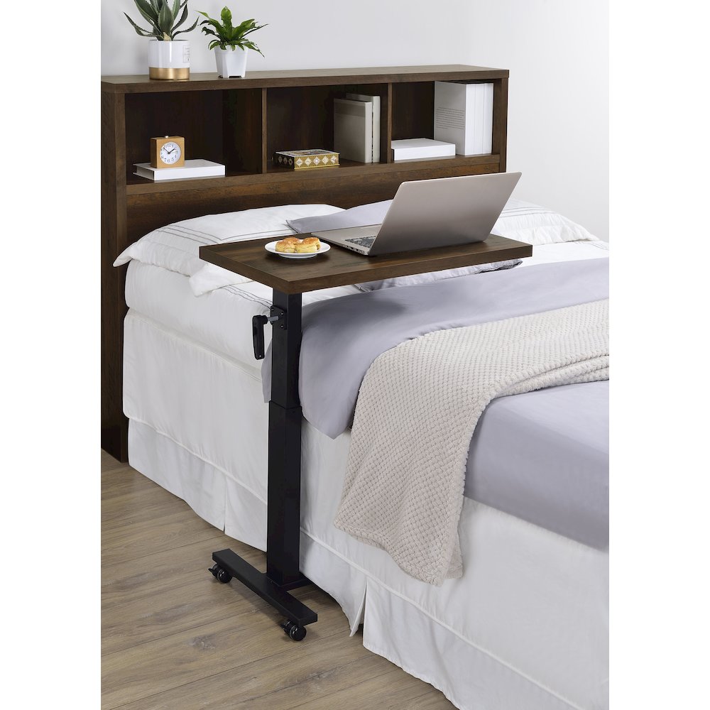 Geary Dark Pine Height Adjustable Mobile Bedroom C-Table. Picture 15