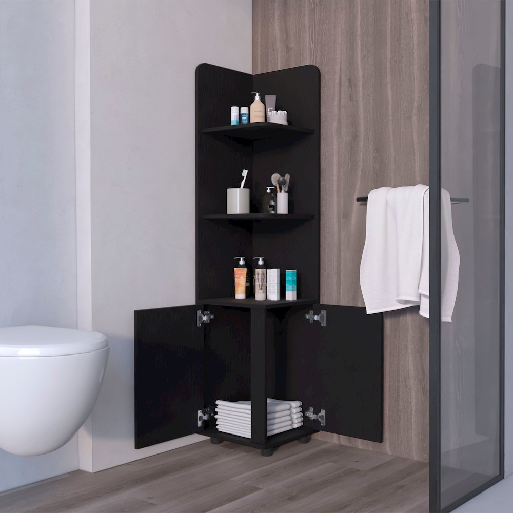 2-Door Cabinet with 3 Corner Shelves Black. Picture 3