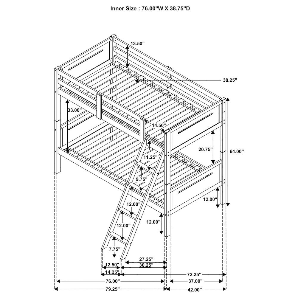 Wooden Bunk Bed with Built-in Ladder. Picture 7