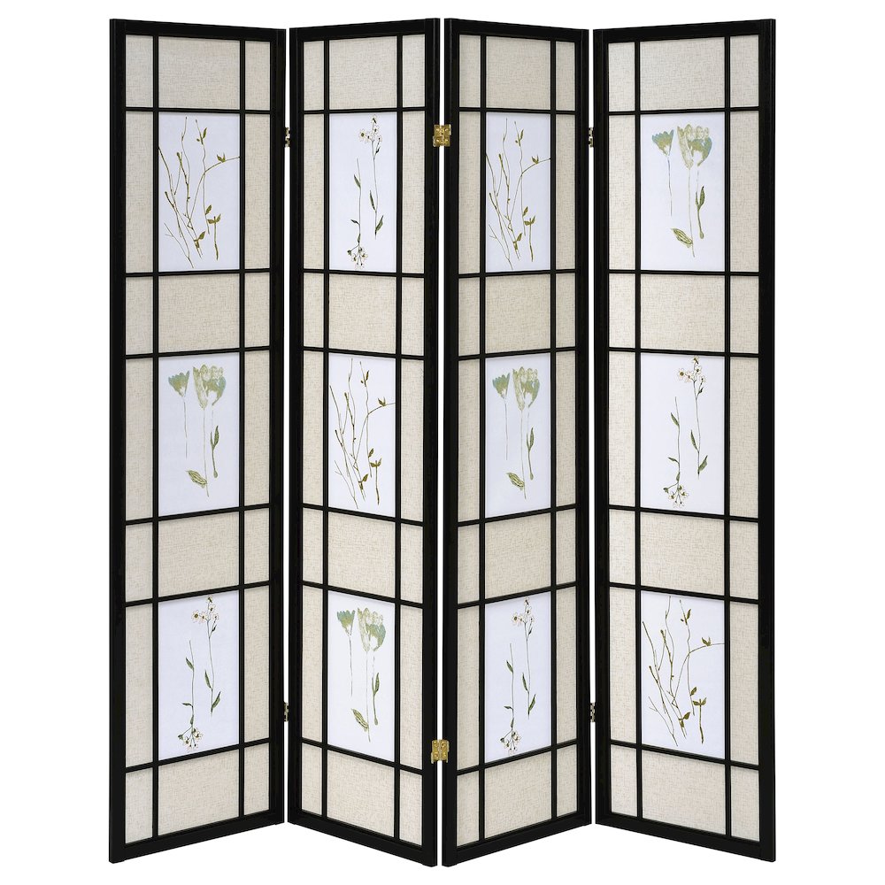 Multi-color 4-panel Folding Screen with Floral Motif. Picture 4