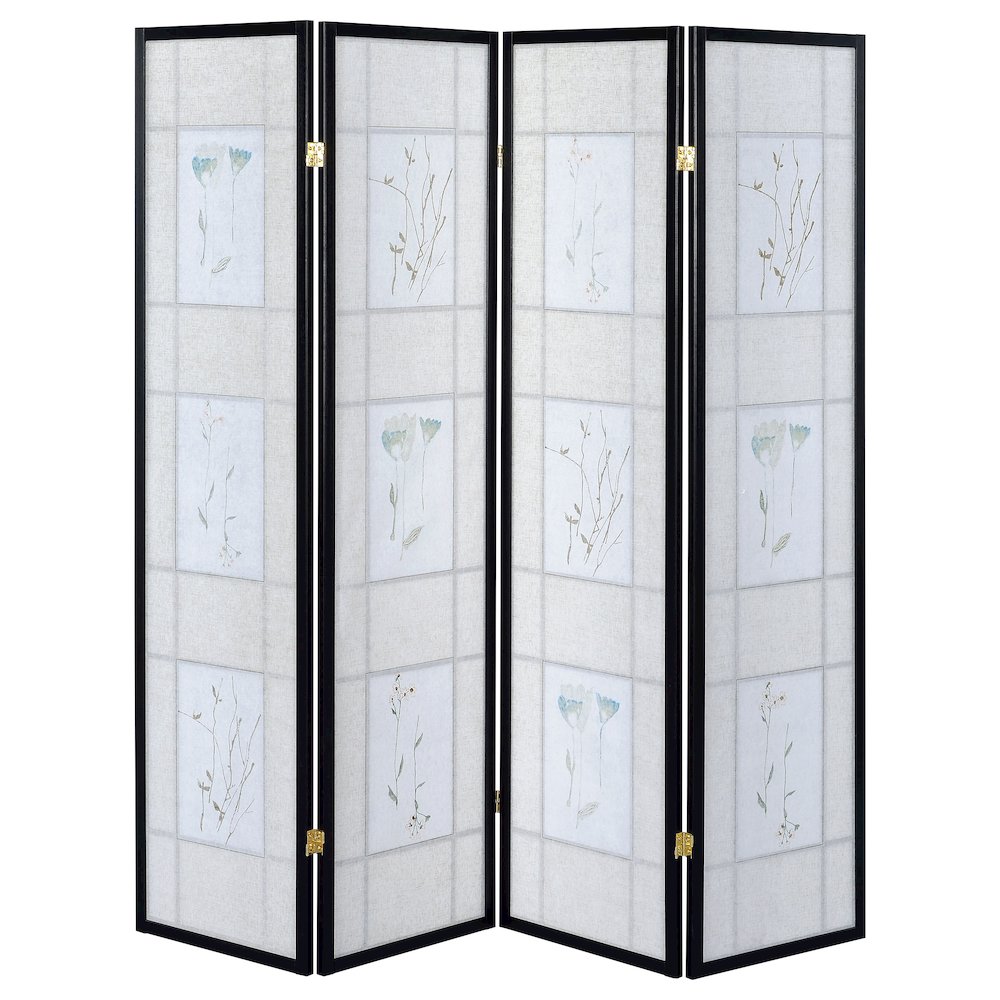 Multi-color 4-panel Folding Screen with Floral Motif. Picture 5