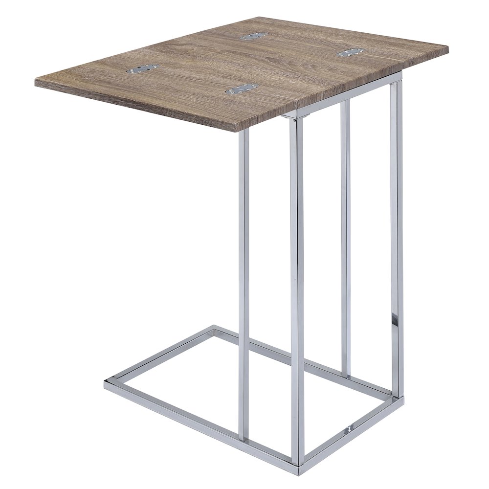 Weathered Oak and Chrome Side Table. Picture 2