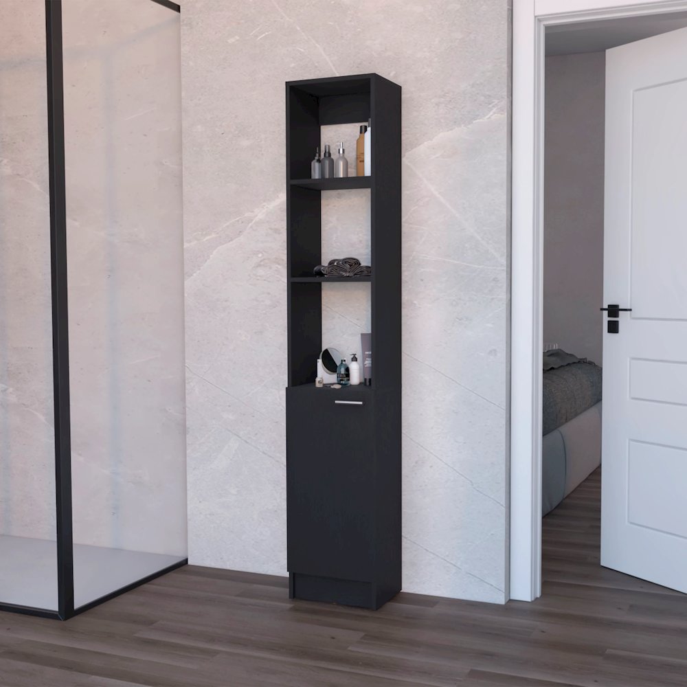 Black Linen Cabinet with 1-Door. Picture 4