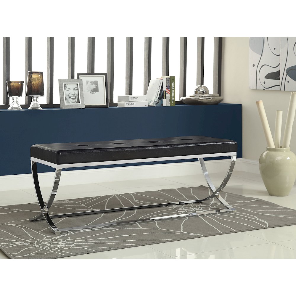 Contemporary Chrome Curve-leg Bench. Picture 2