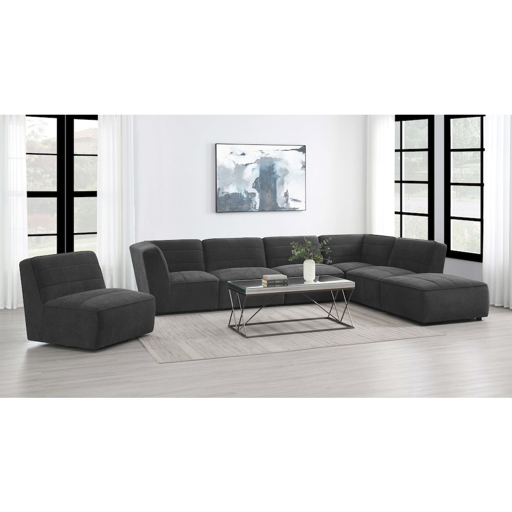 Dark Charcoal Upholstered Square Ottoman. Picture 9