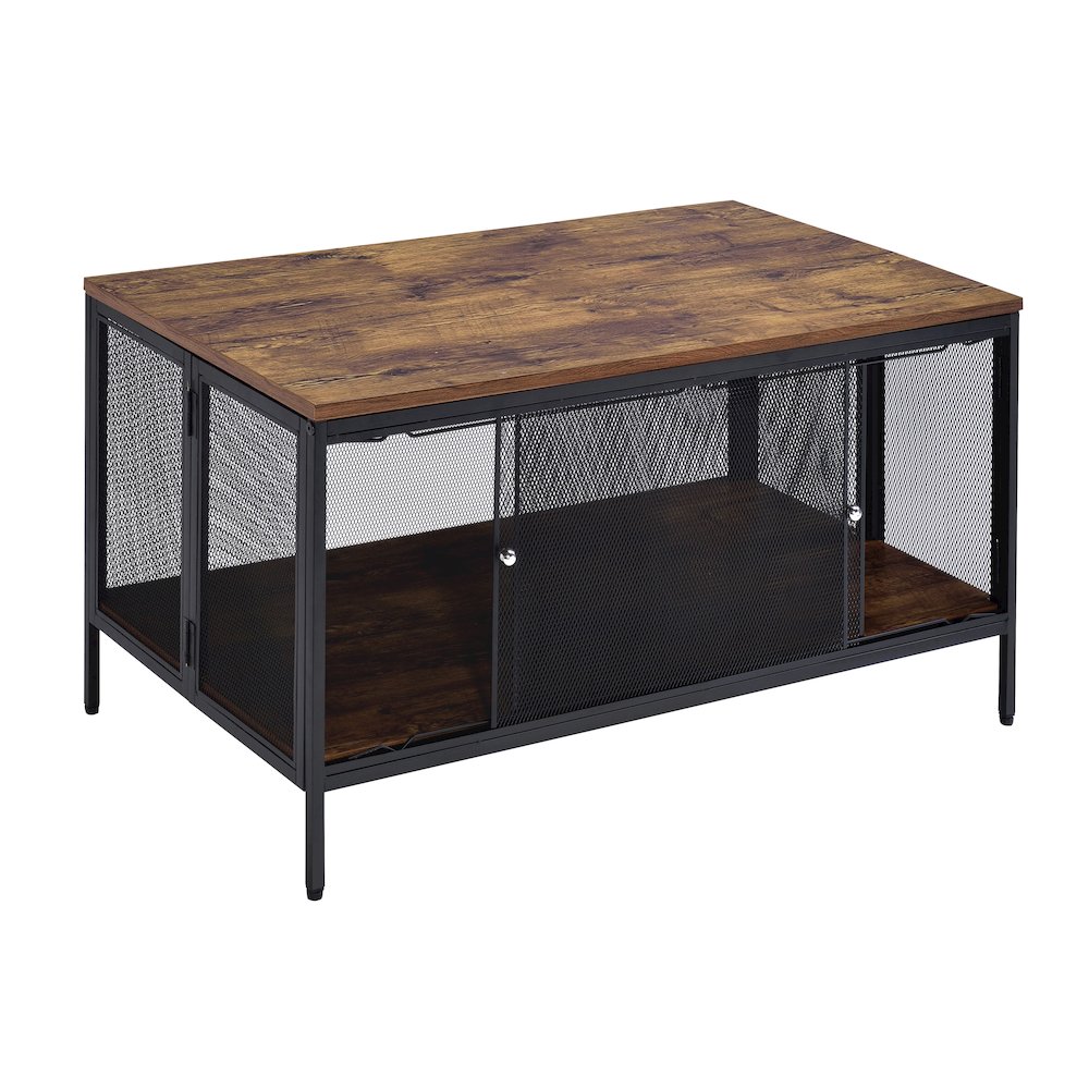 Antique Oak and Black Coffee Table with 4 Sliding Doors. Picture 1