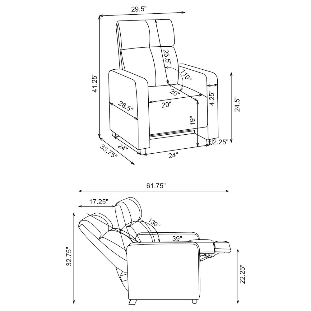 Black Upholstered Push-Back Recliner. Picture 13