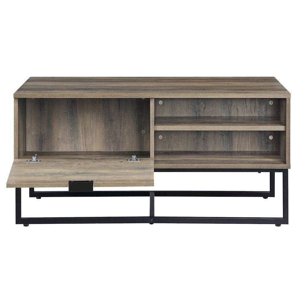 Rustic Oak and Black Coffee Table with Open Storage. Picture 3