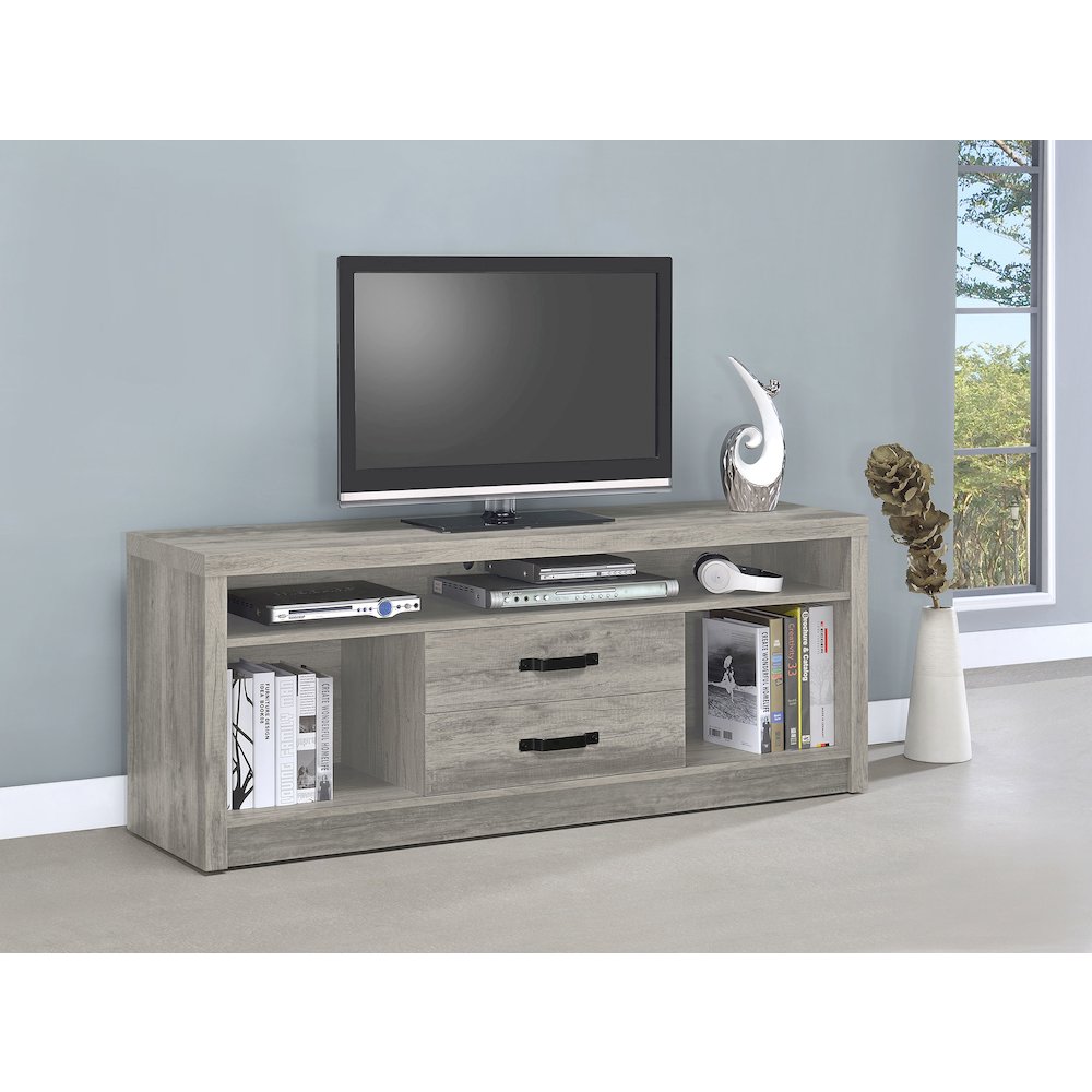 Grey Driftwood 2-drawer TV Console. Picture 2