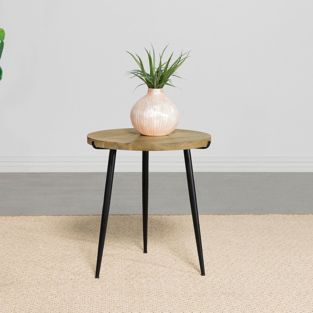 Natural and Black Round Top End Table. Picture 2