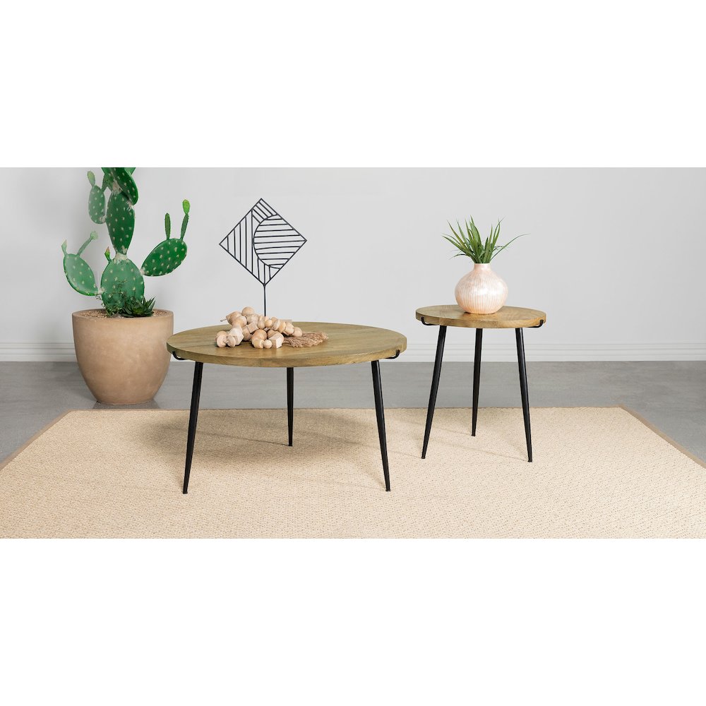 Natural and Black Round Top End Table. Picture 6