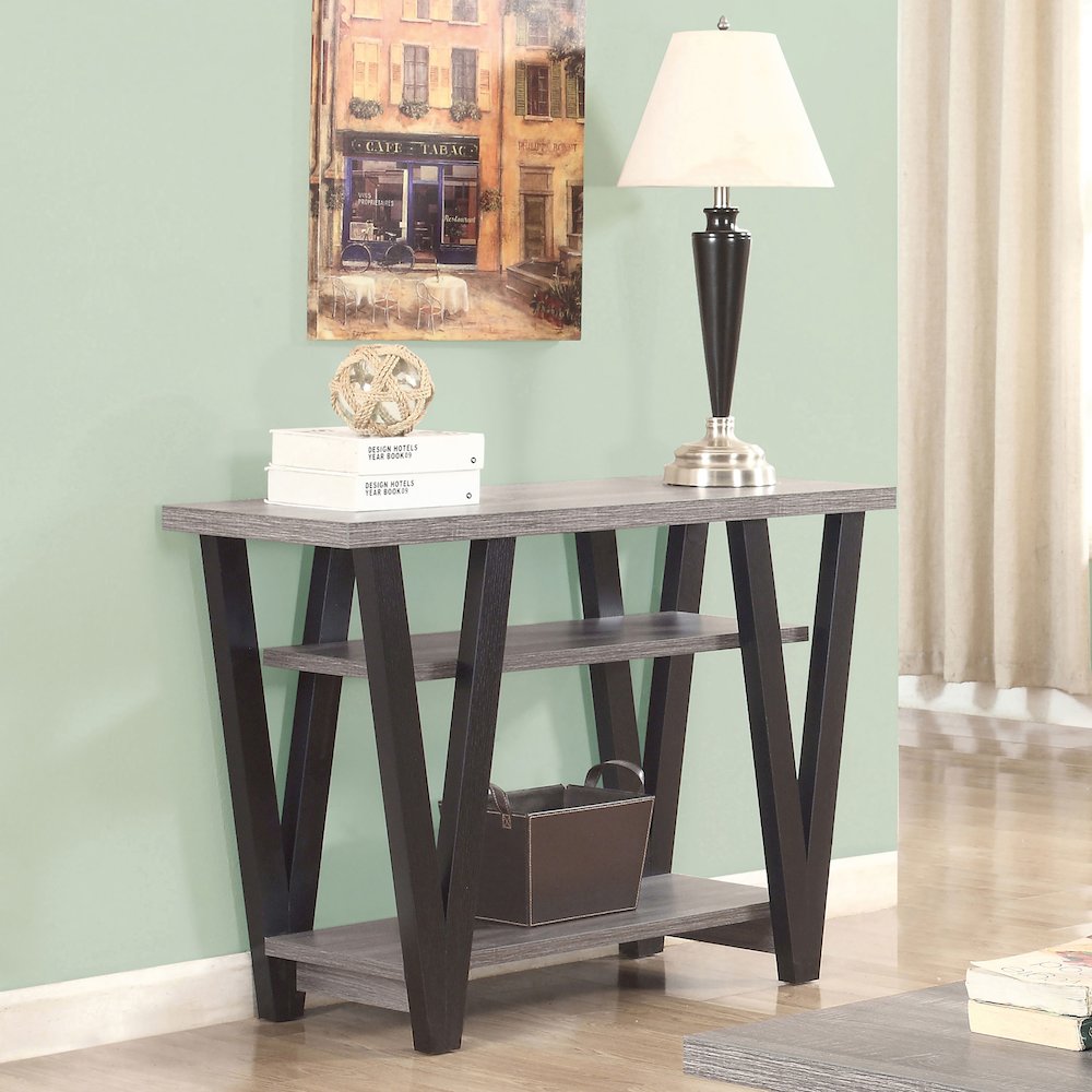 Antique Grey and Black Rectangle Sofa Table. Picture 2