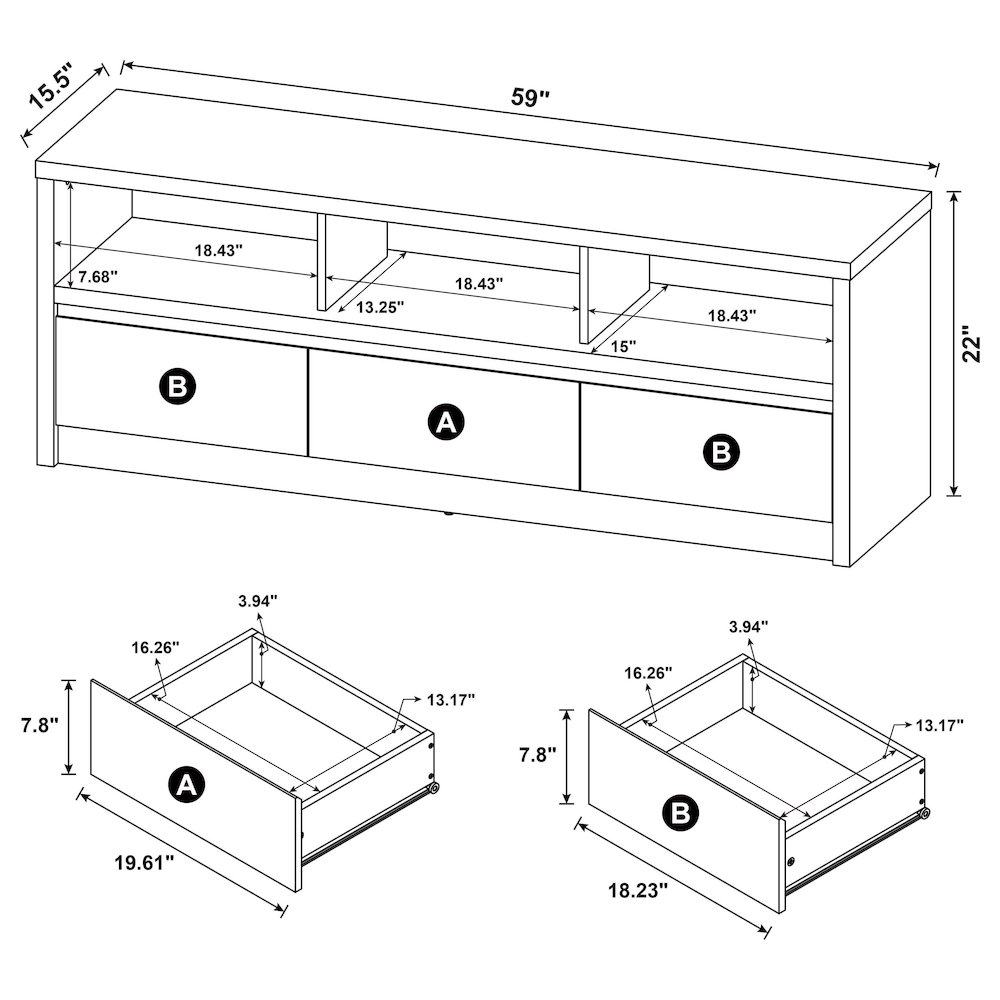 O'Brien Black 3-drawer TV Stand Media Console. Picture 10